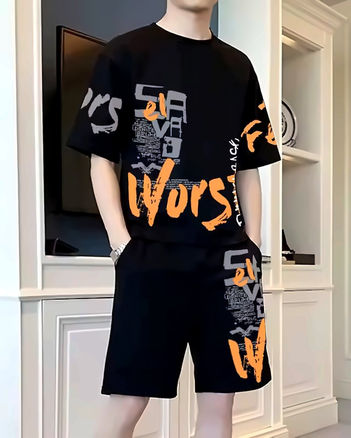 Ensemble t-shirt et short graffiti noir
